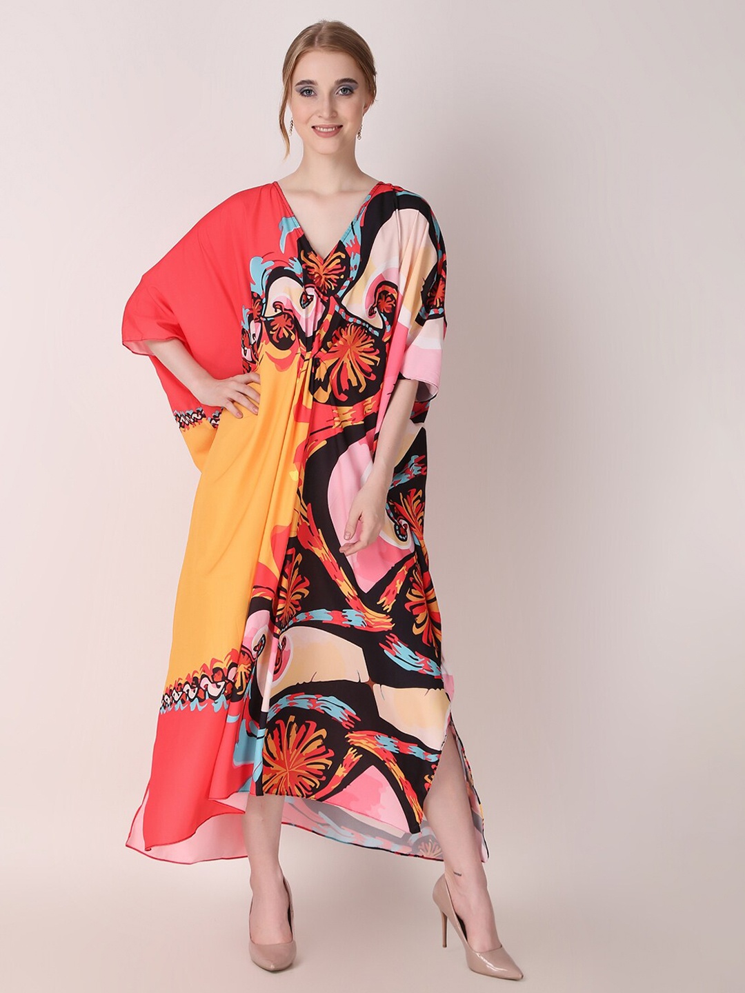 

Rajoria Instyle Graphic Printed V-Neck Kaftan Dress, Red
