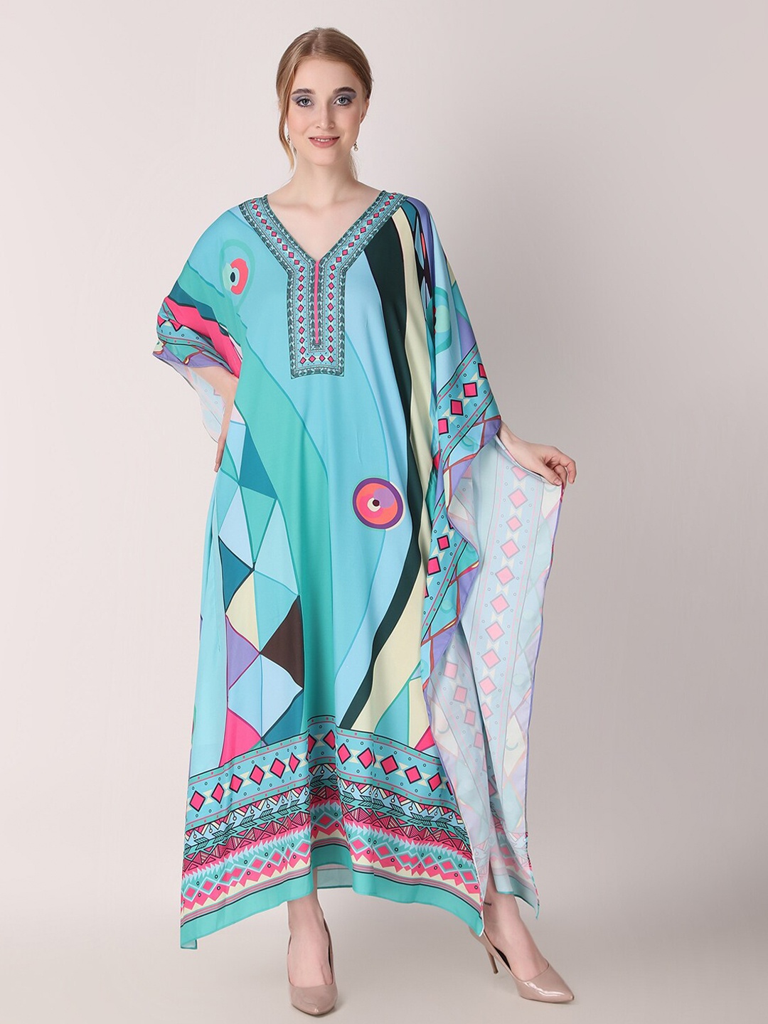 Rajoria Instyle Abstract Printed Kaftan Maxi Dress, Blue