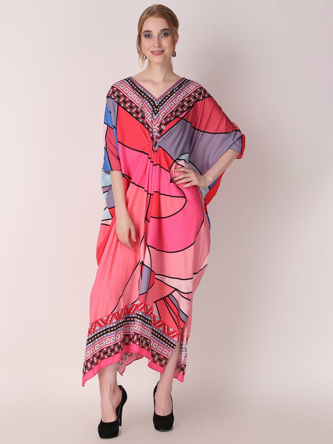 

Rajoria Instyle Abstract Printed Kaftan Midi Dress, Pink