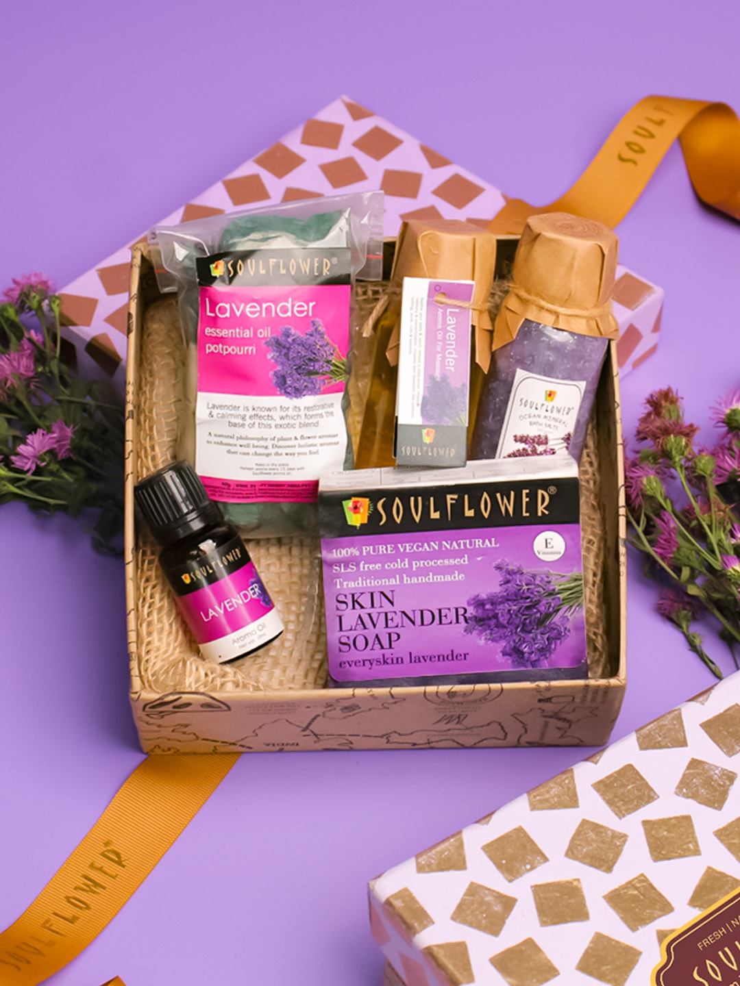 

Soulflower Bestseller Lavender Try Me Bath & Body Skincare Beauty Gift Set, Purple