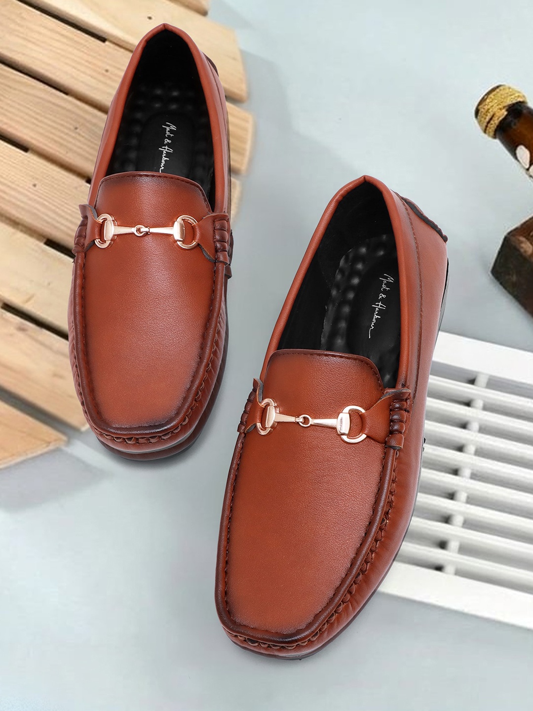 

Mast & Harbour Men Tan Brown Lightweight Horsebit Loafers