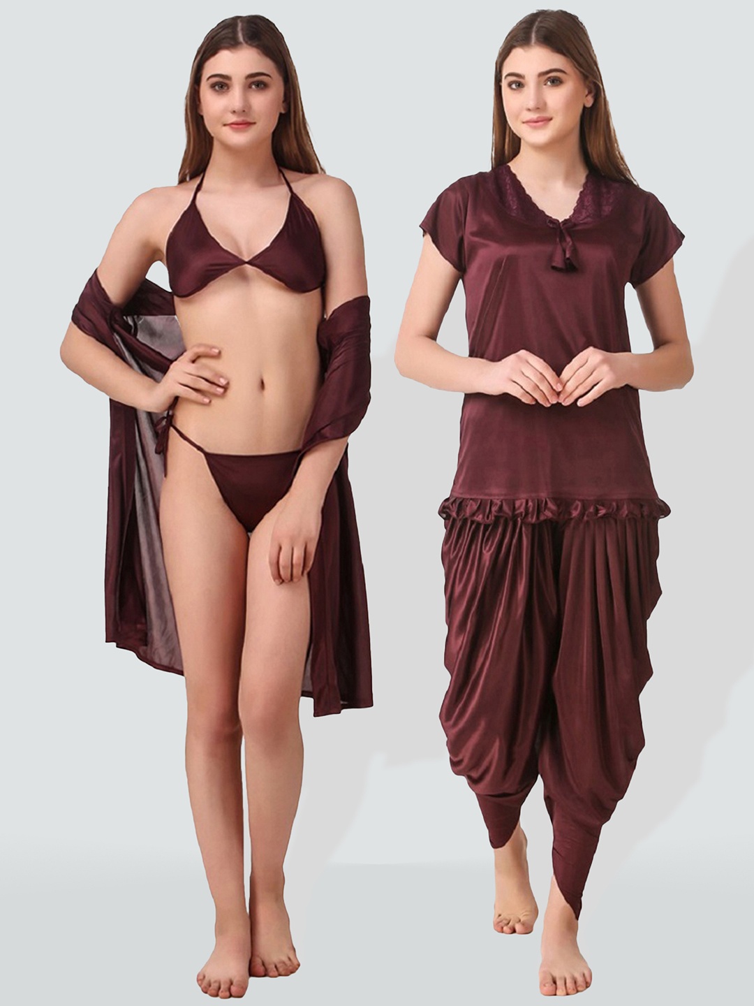

Romaisa Pack Of 5 Satin Nightdress, Brown