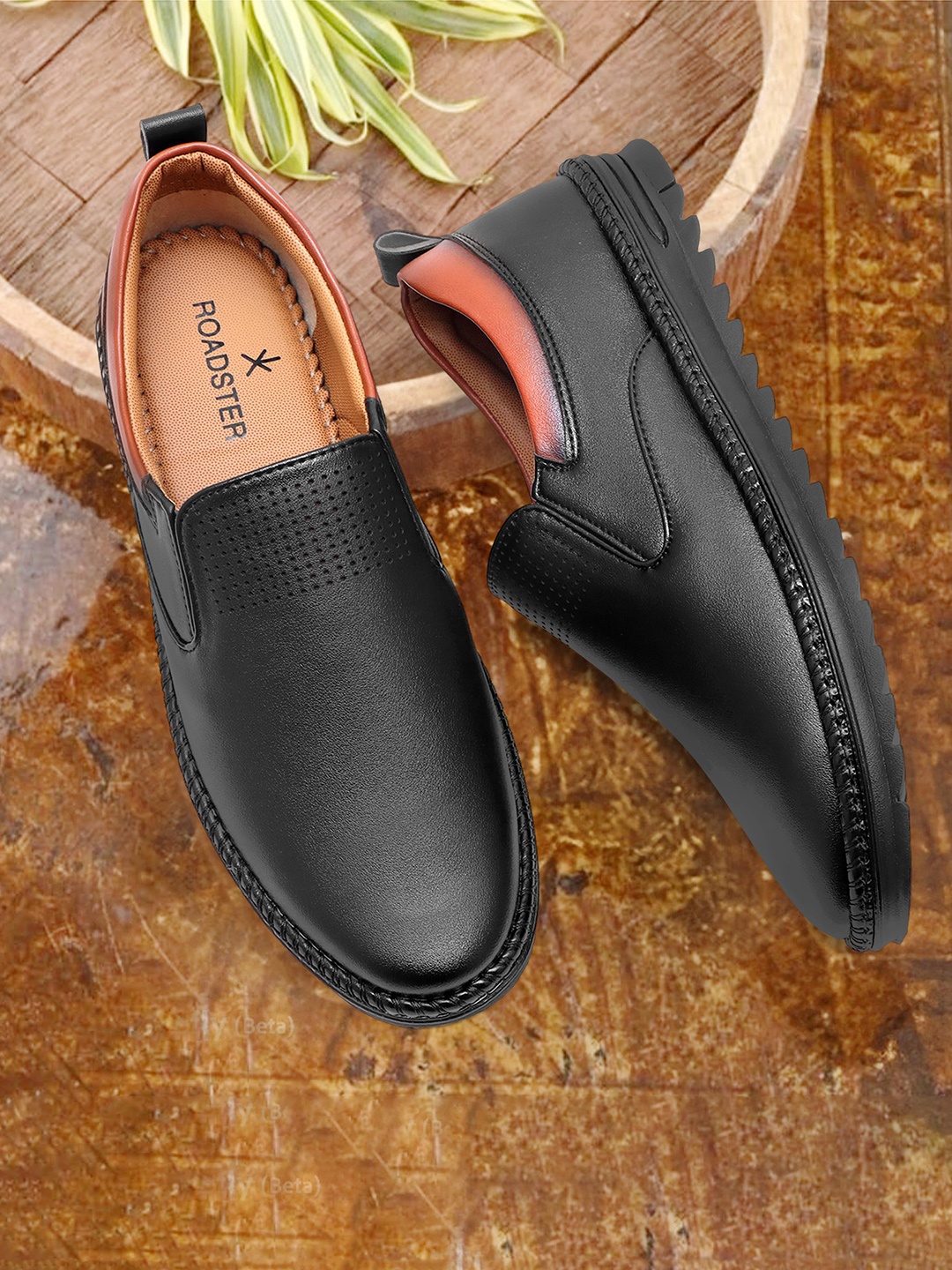 

The Roadster Lifestyle Co. Men Black Perforated Formal Slip-On Shoes