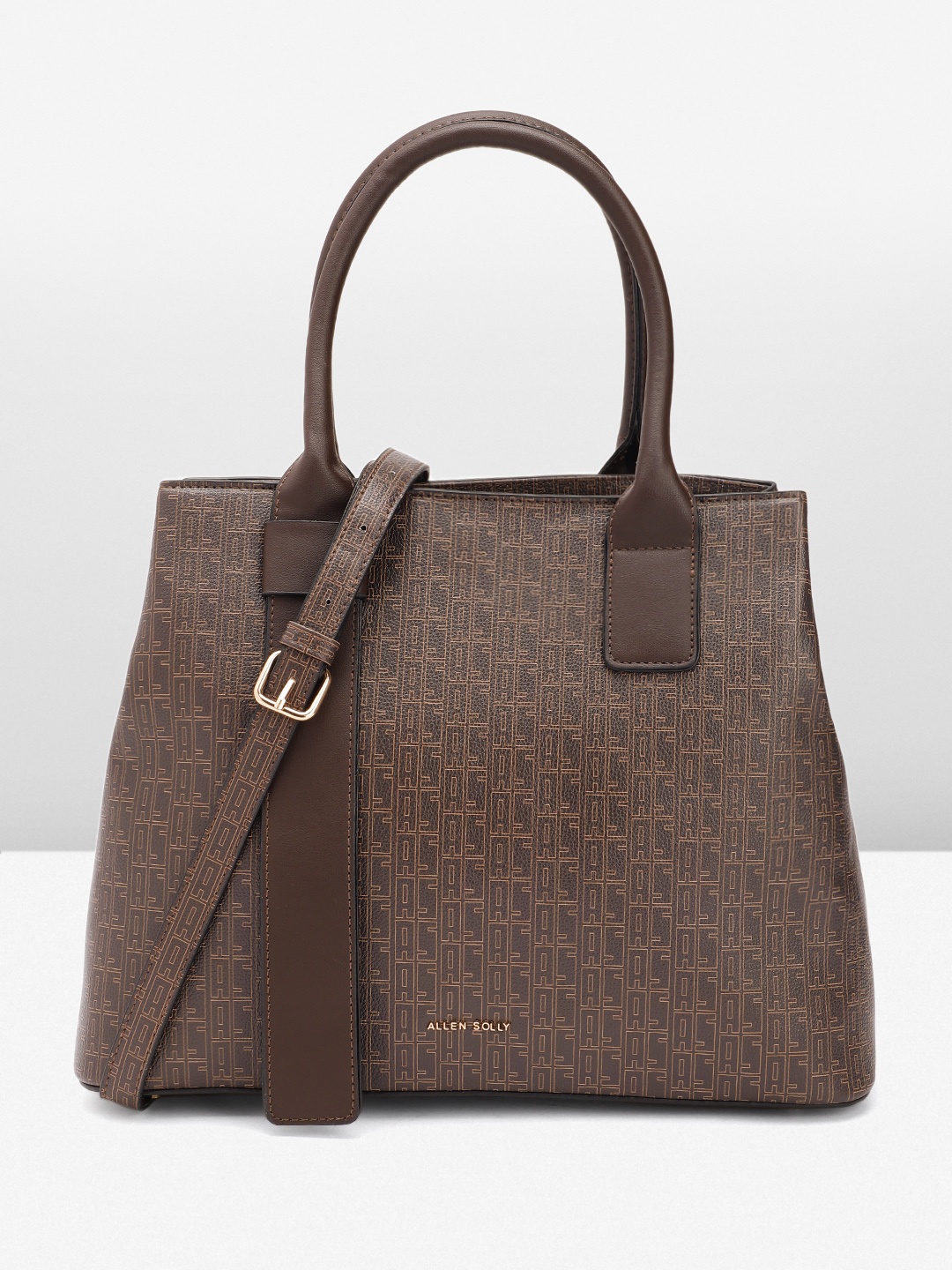 

Allen Solly Brand Logo Printed Structured Handheld Bag, Brown