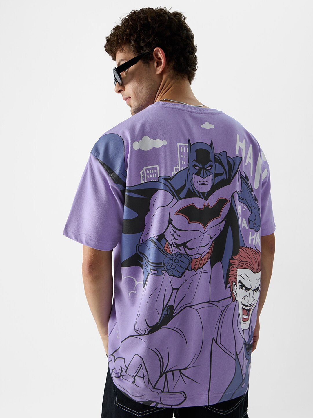 

The Souled Store Superhero Batman Graphic Printed Oversized Cotton T-Shirt, Lavender