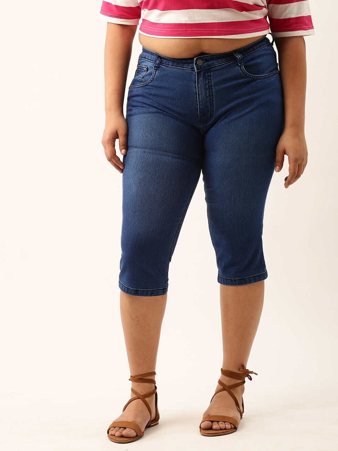 

Zola Plus Women Plus Size Mid-Rise Stretchable Denim Capris, Blue