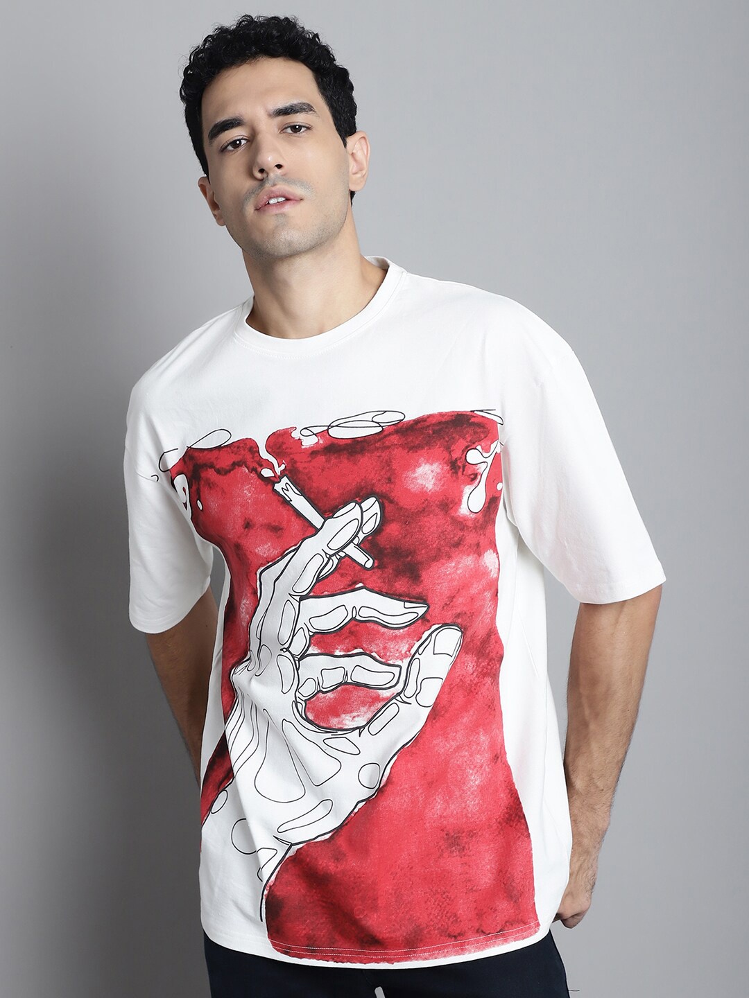 

DOOR74 Graphic Printed Oversized Cotton T-shirt, White