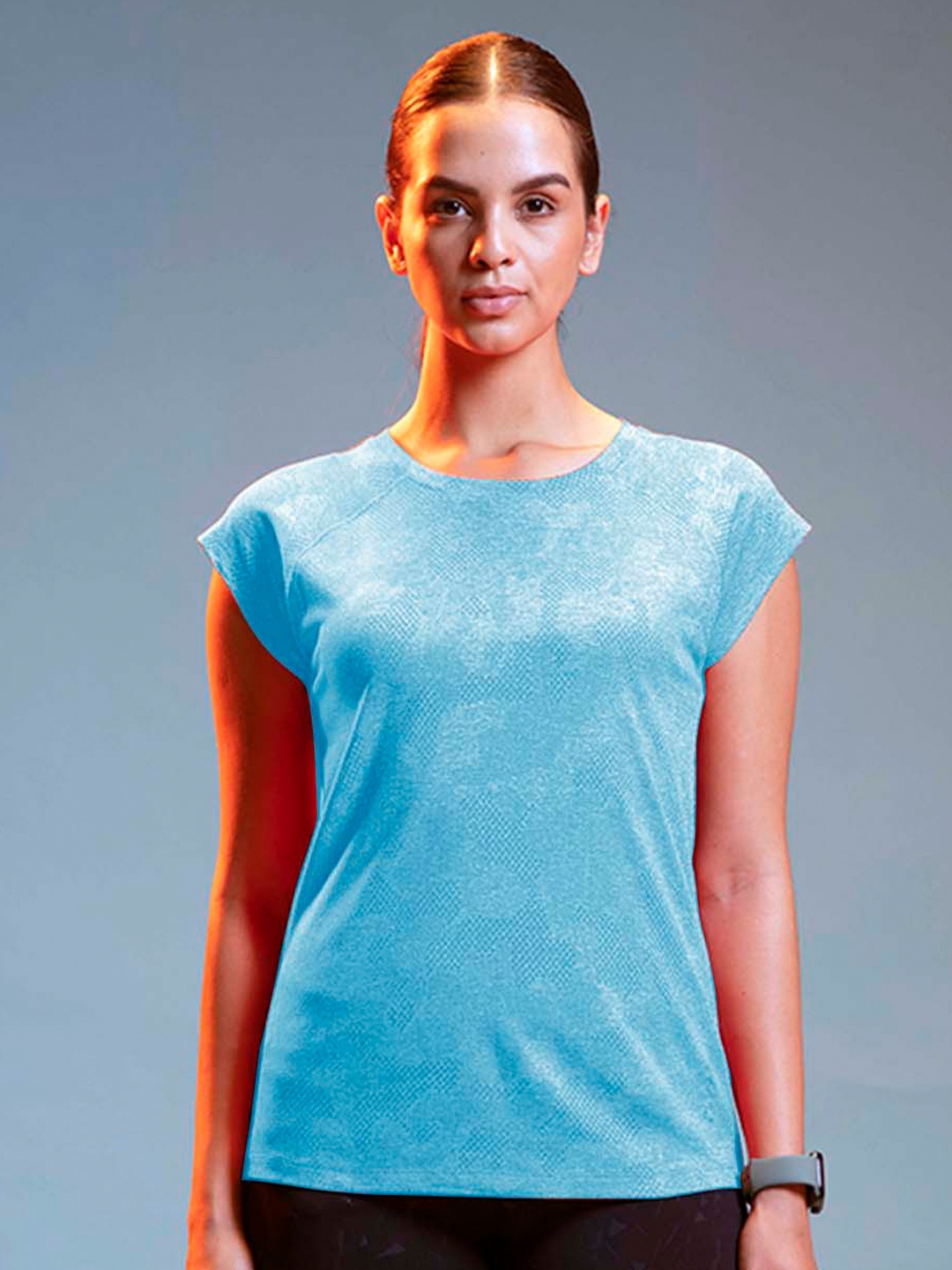 LYRA Self Design Raglan Sleeves Regular Fit Sports T-Shirt, Blue