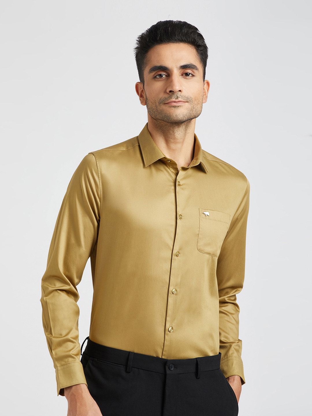 

THE BEAR HOUSE Slim Fit Pure Cotton Formal Shirt, Yellow