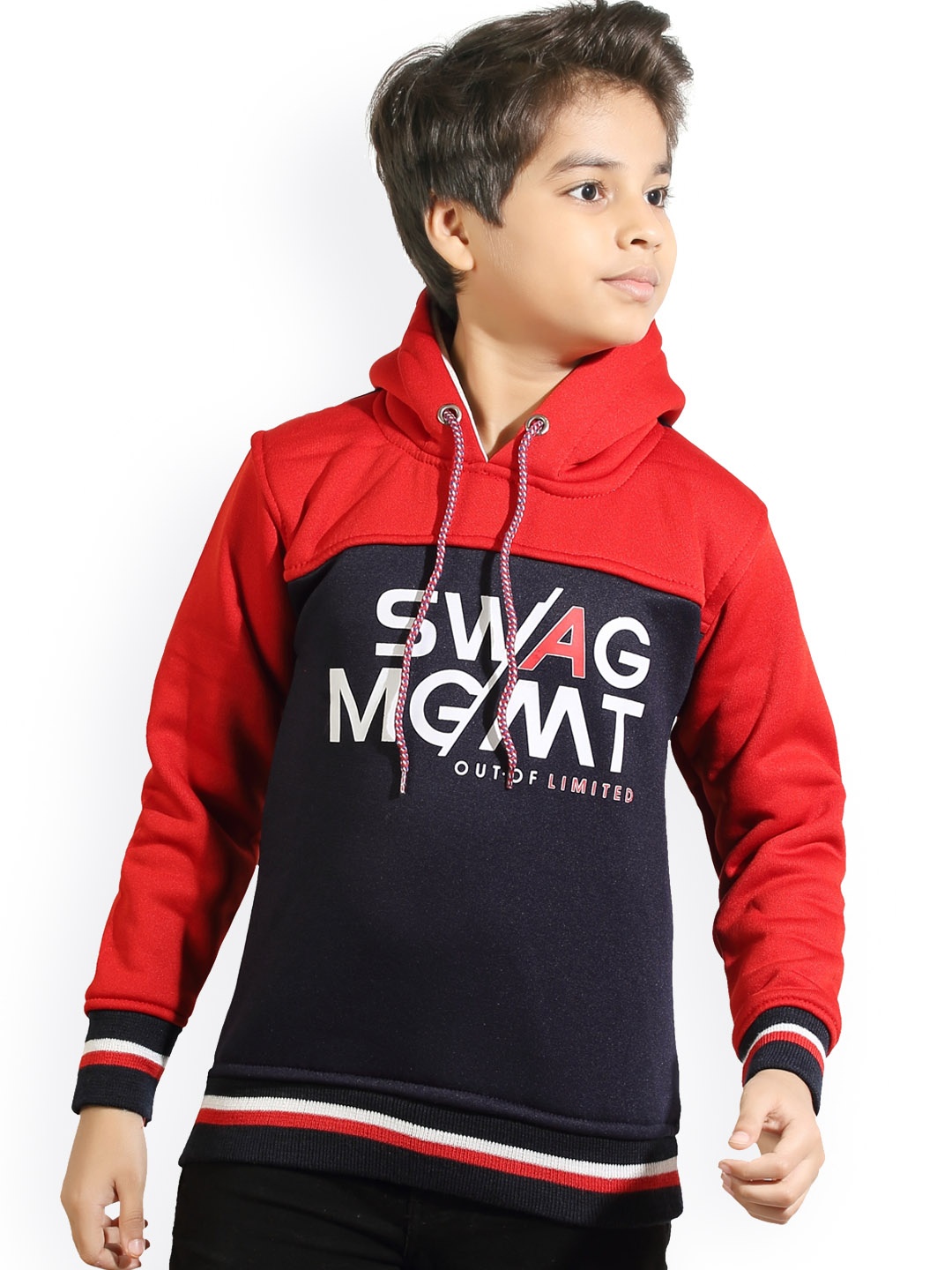 

BAESD Boys Colourblocked Hooded Pullover Sweatshirts, Red