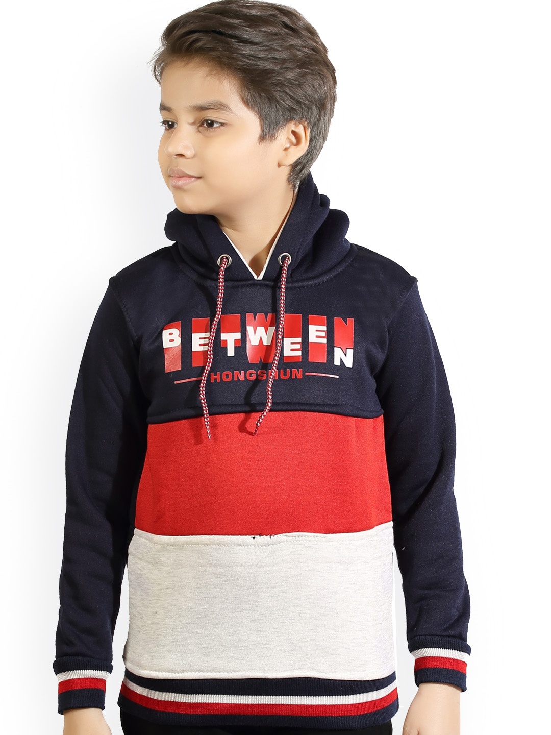 

BAESD Boys Colourblocked Hooded Pullover Sweatshirt, Navy blue
