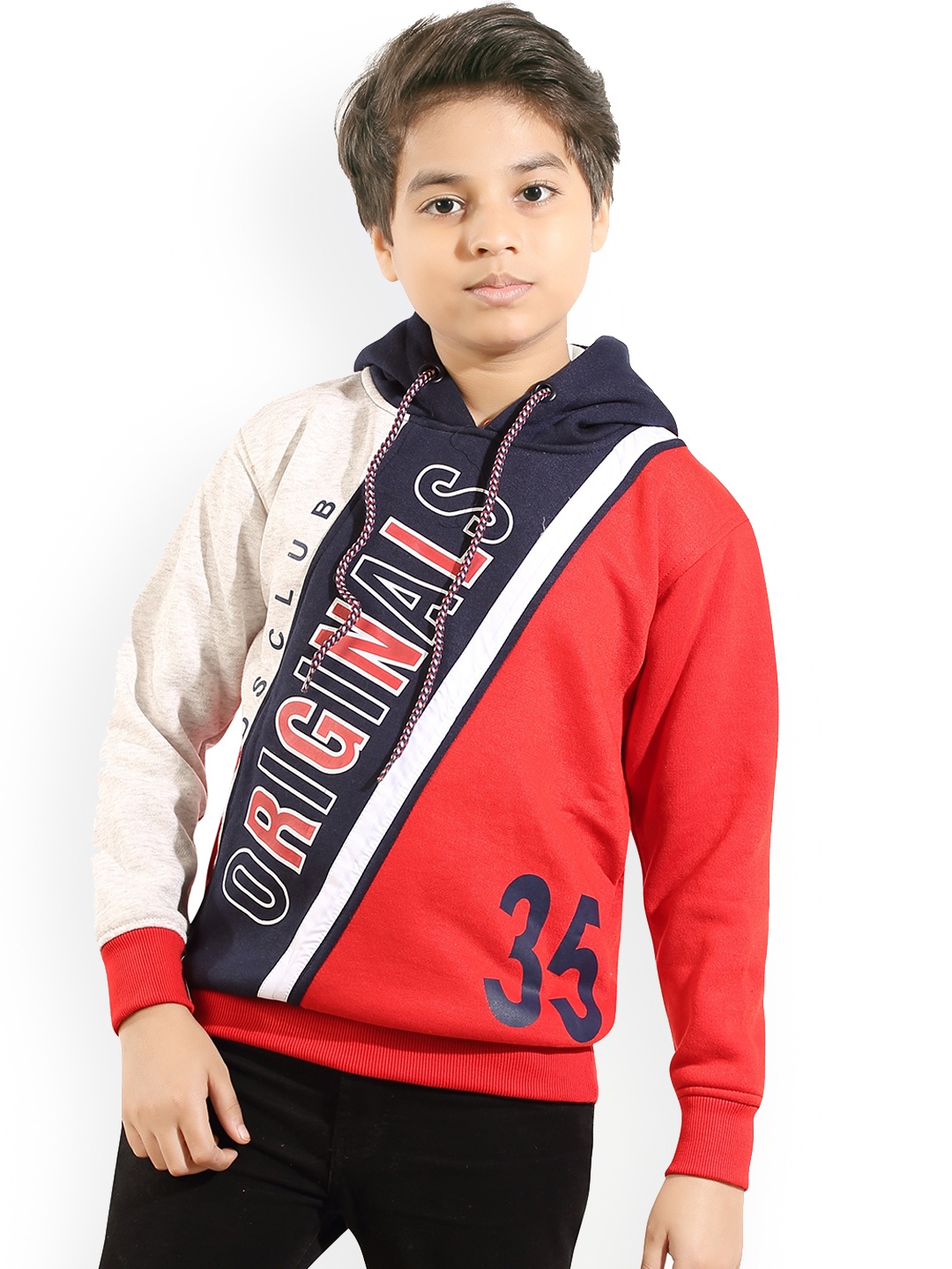 

BAESD Boys Typography Printed Hooded Pullover, Red