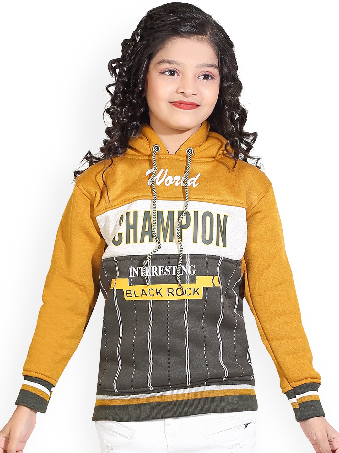 

BAESD Girls Colourblocked Hooded Pullover Sweatshirt, Yellow