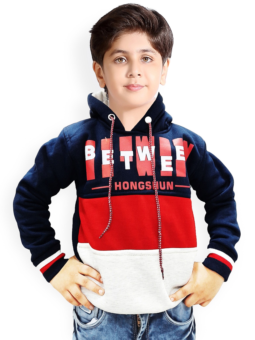 

BAESD Boys Colourblocked Hooded Pullover Sweatshirts, Navy blue