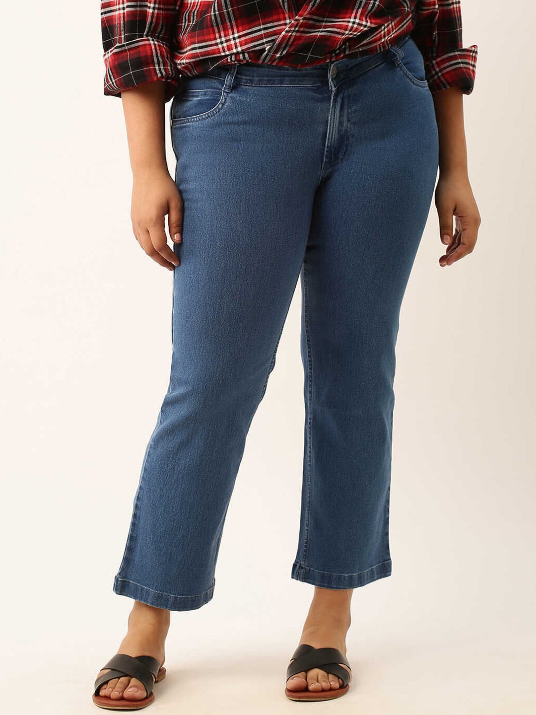 

Zola Plus Women Tapered Fit Mid-Rise Clean Look Cotton Jeans, Blue