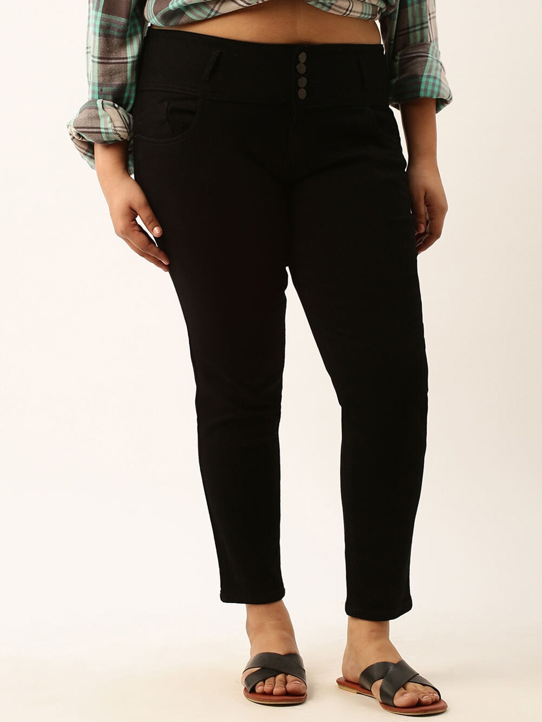 

Zola Plus Women Straight Fit Mid-Rise Clean Look Stretchable Jeans, Black
