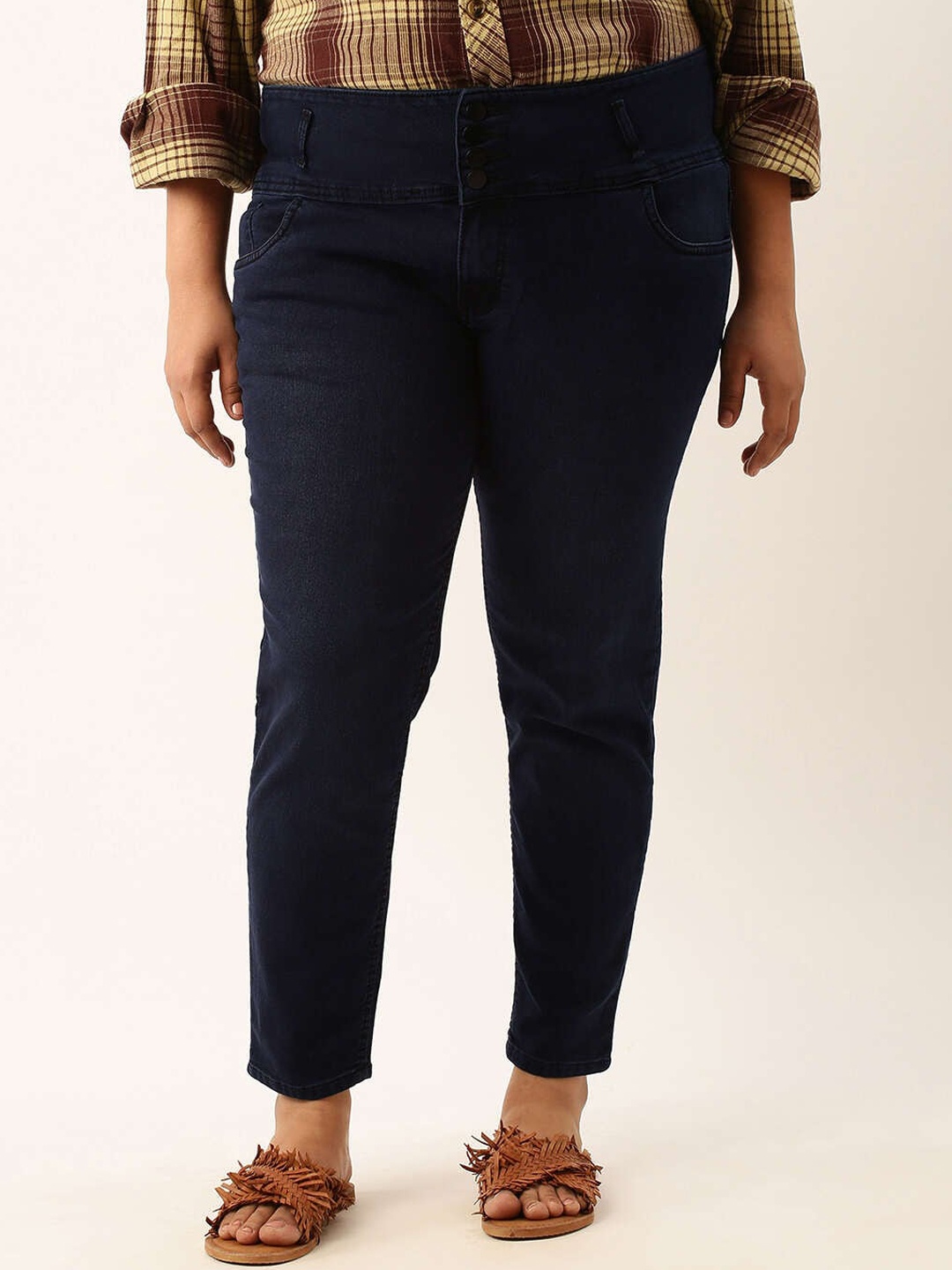 

Zola Plus Women Mid-Rise Skinny Fit Dark Shade Clean Look Stretchable Jeans, Blue