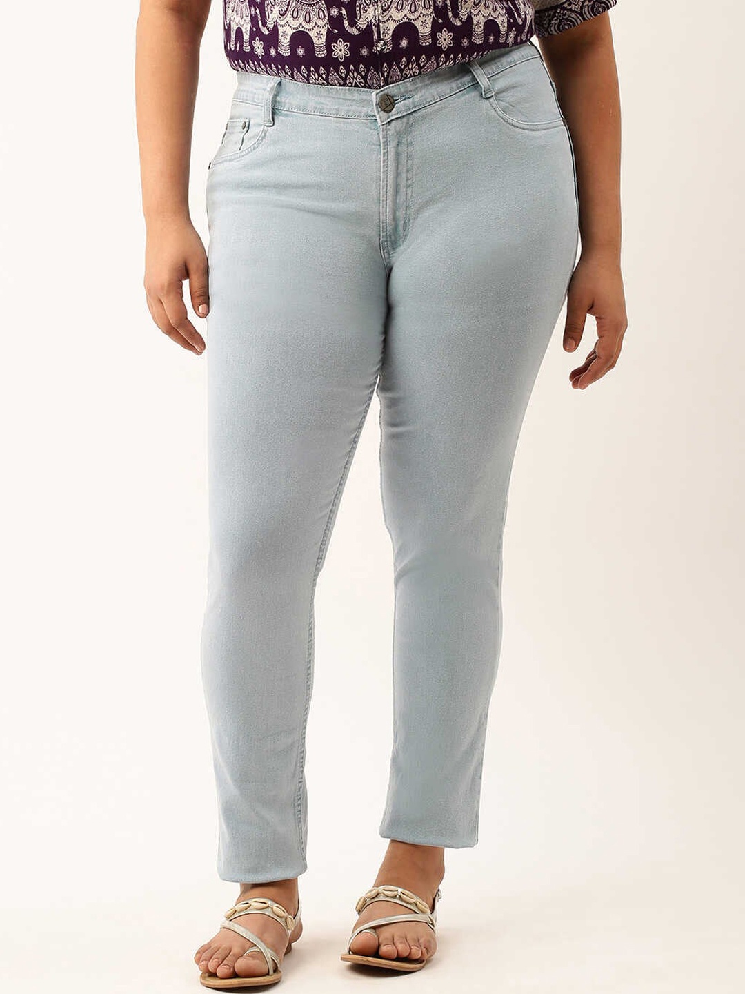 

Zola Plus Women Straight Fit Clean Look Mid-Rise Jeans, Turquoise blue