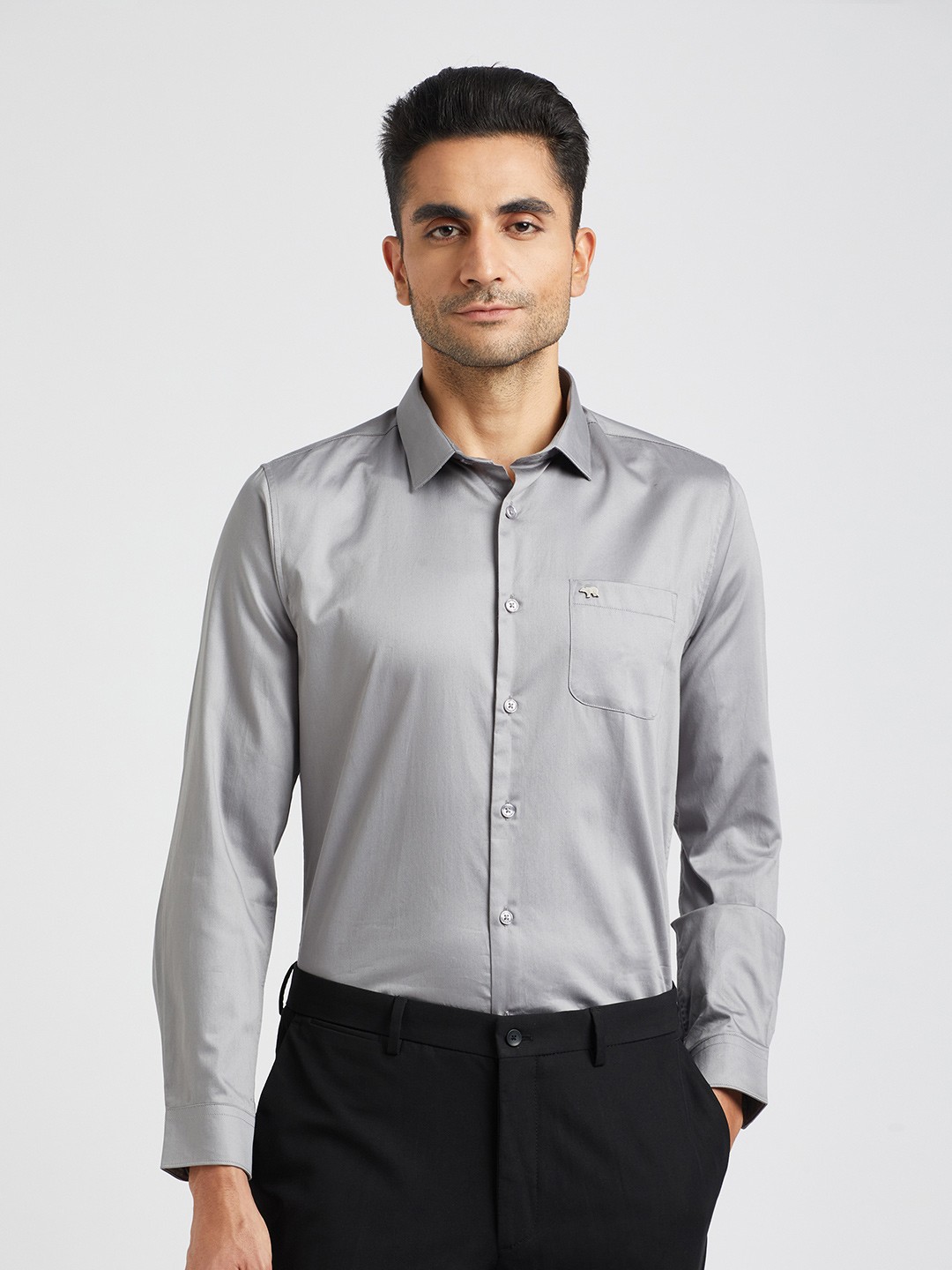 

THE BEAR HOUSE Slim Fit Pure Cotton Formal Shirt, Grey