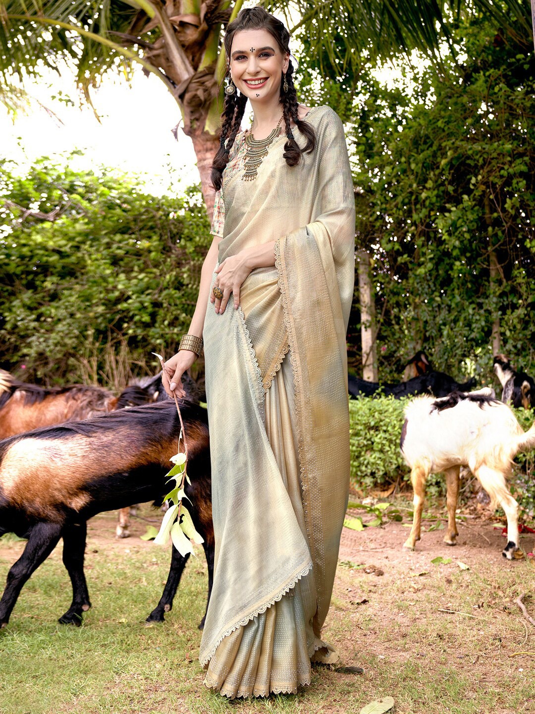 

Mitera Embellished Saree, Beige
