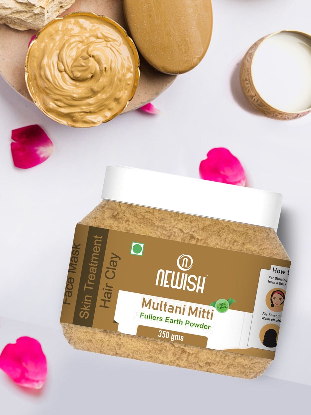 

NEWISH Fullers Earth 100& Natural Multani Mitti Powder 350g, Beige