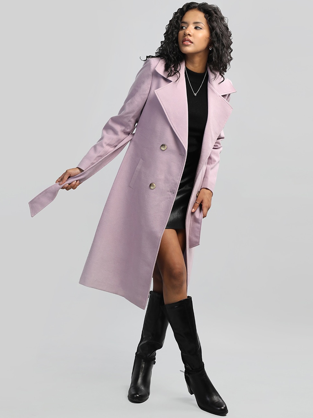 

HONNETE Notched Lapel Collar Trench Coat, Violet