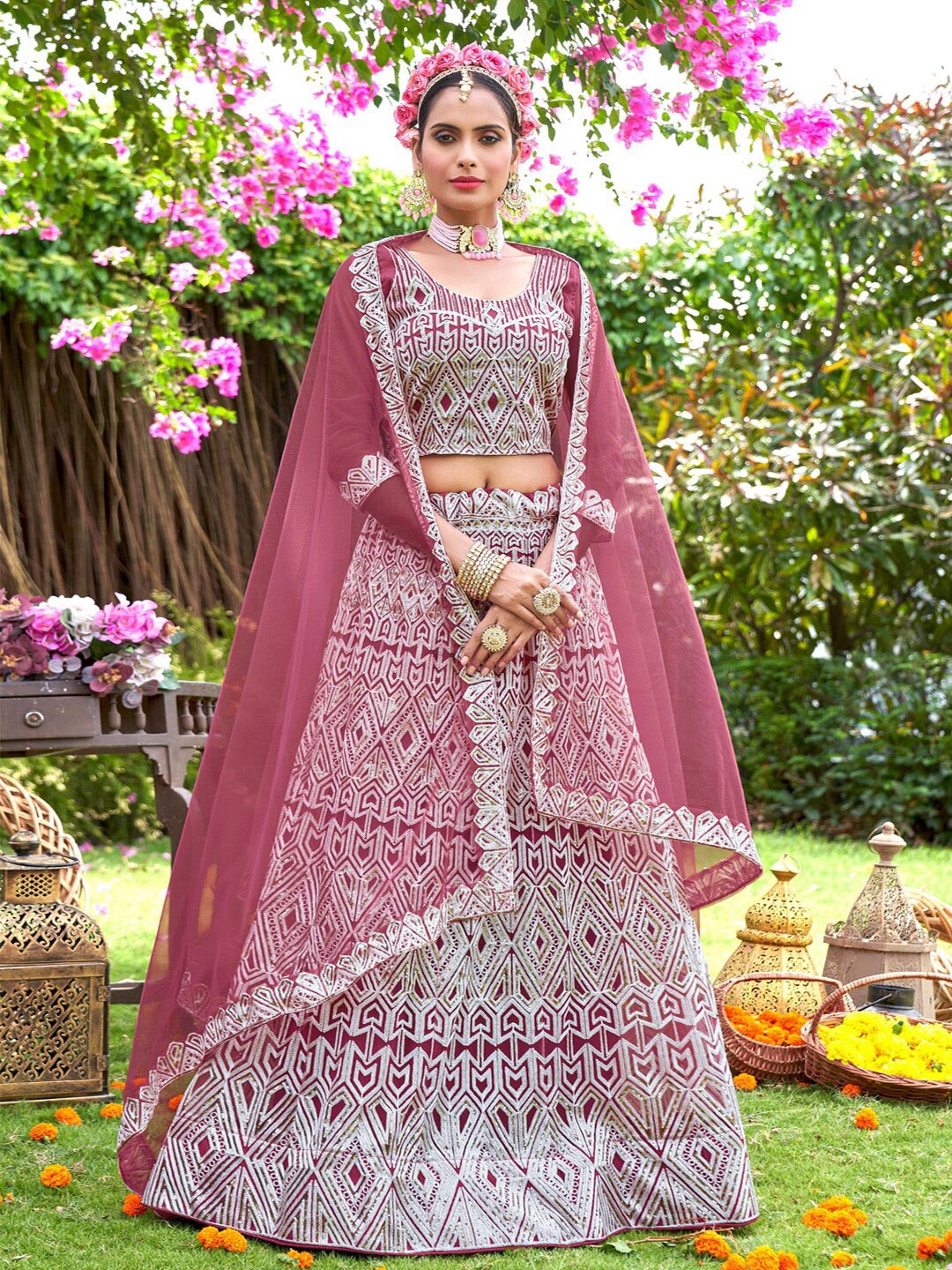 

Kvsfab Ethnic Motifs Embroidered Sequinned Semi-Stitched Lehenga & Blouse With Dupatta, Rust