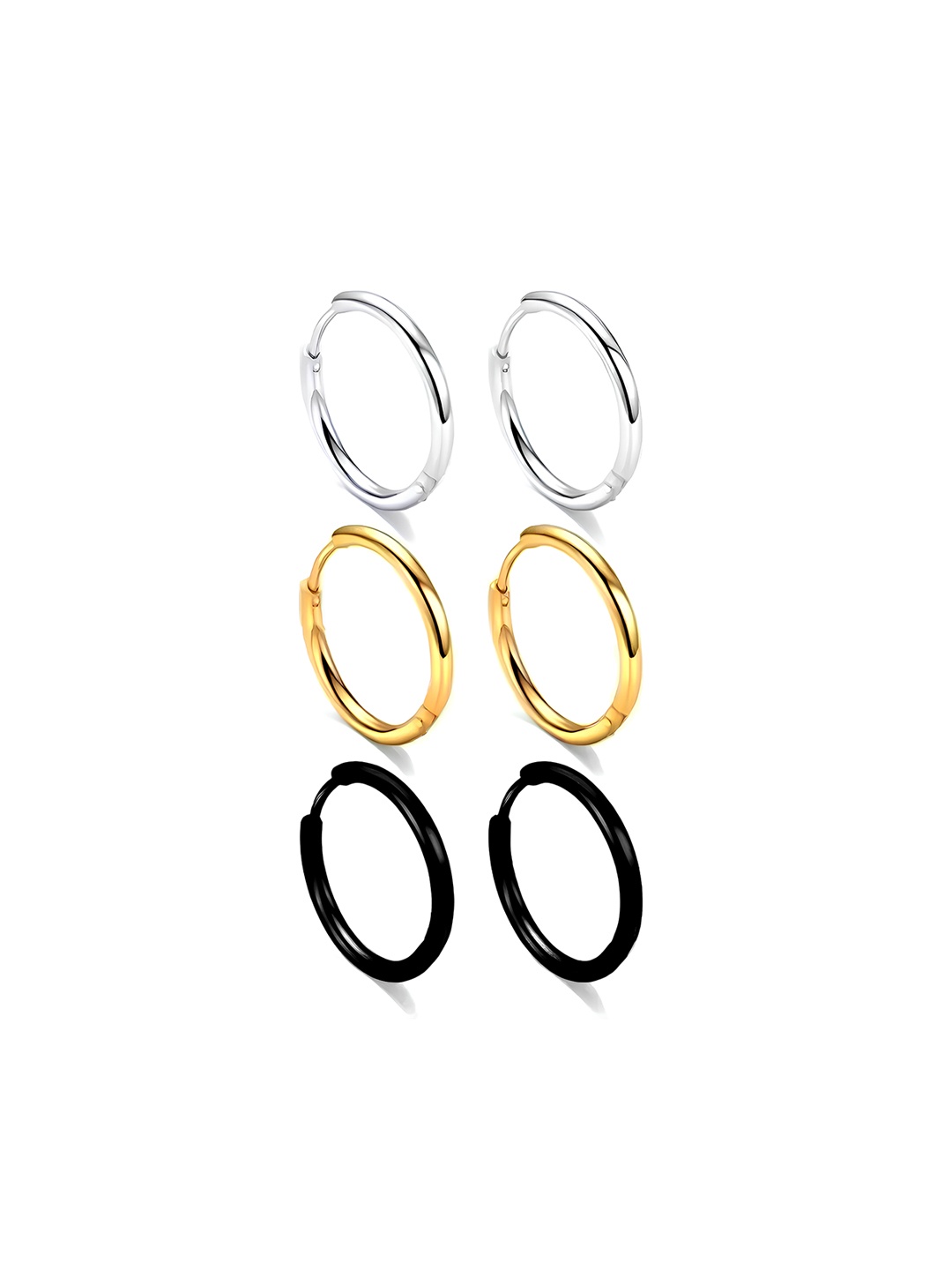 

KARISHMA KREATIONS Men Set Of 3 Contemporary Stainless Steel Hoop Earrings, Gold