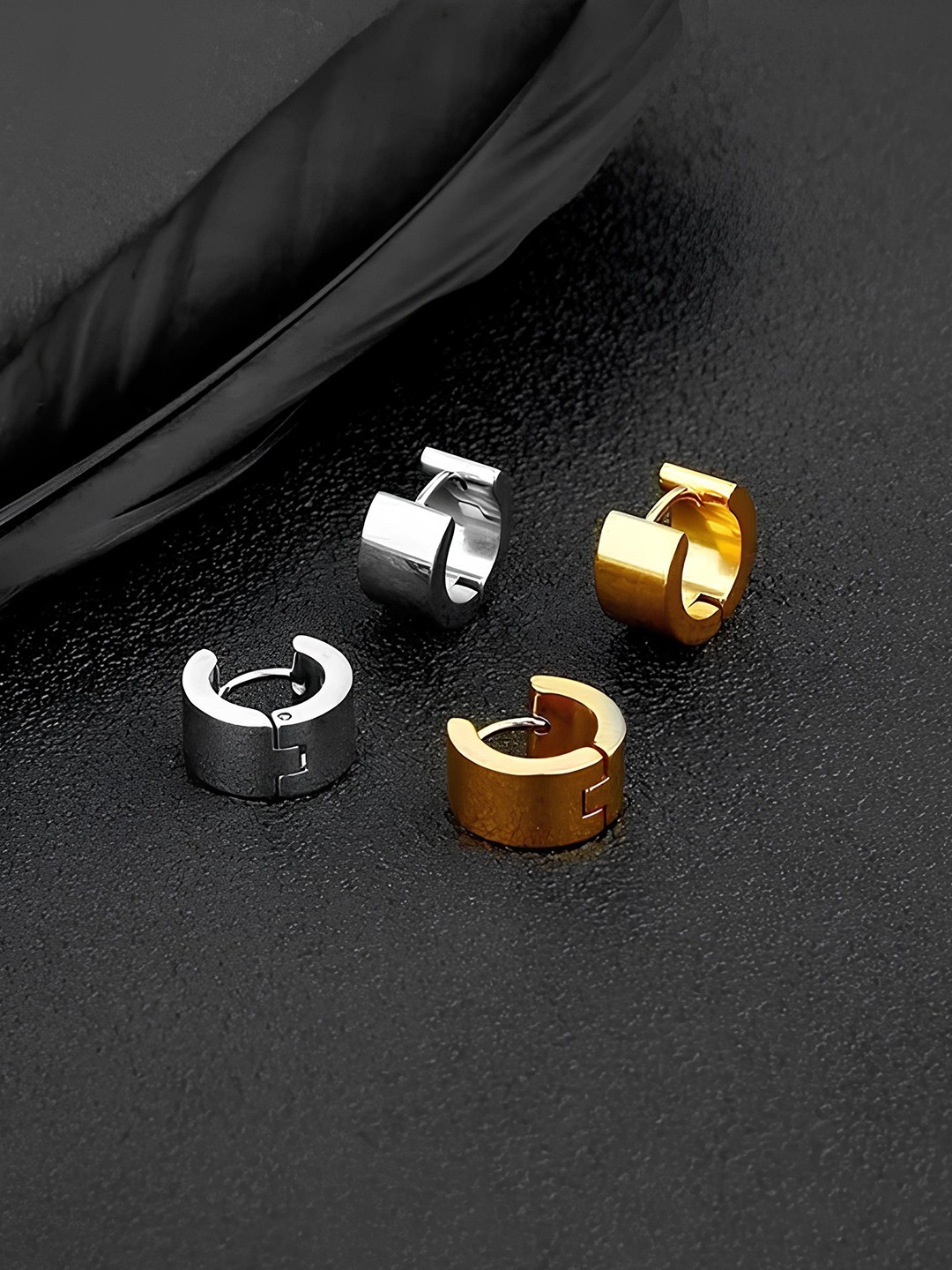 

KARISHMA KREATIONS Men Set Of 4 Contemporary Stainless Steel Hoop Earrings, Gold