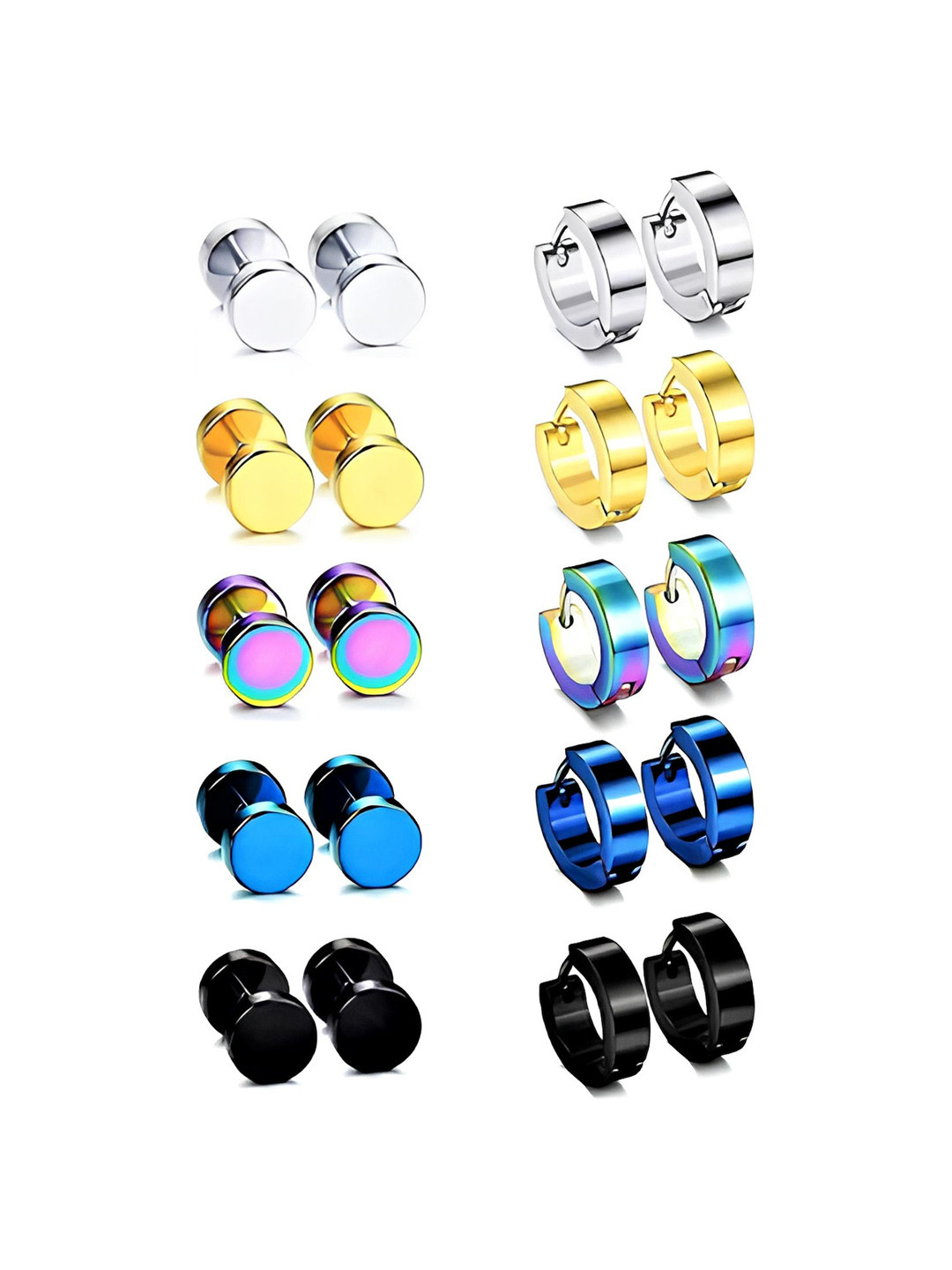 

KARISHMA KREATIONS Set Of 10 Gold-Toned & Silver-Toned Contemporary Stud Earrings