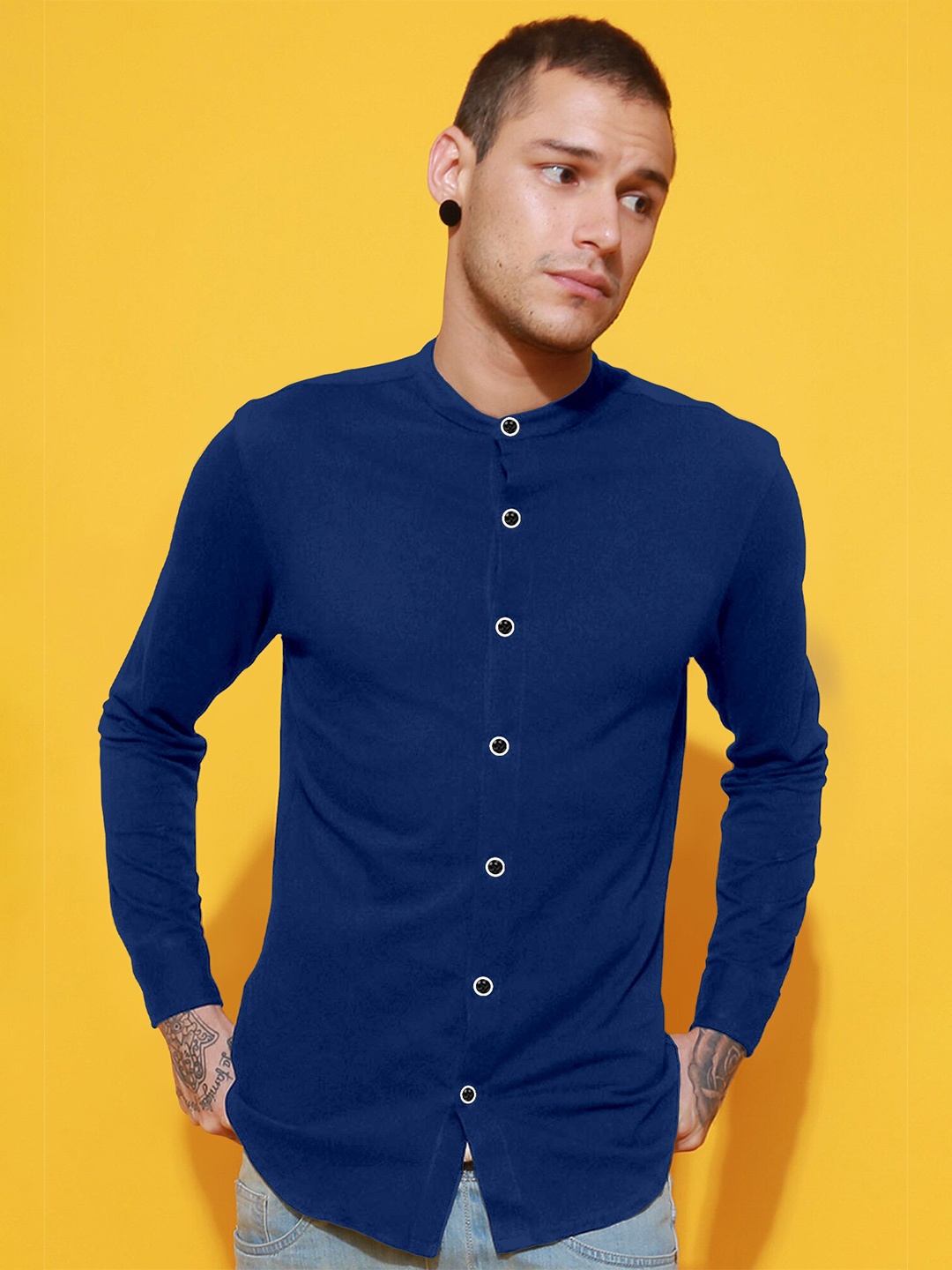 

FTX Mandarin Collar Standard Casual Shirt, Blue