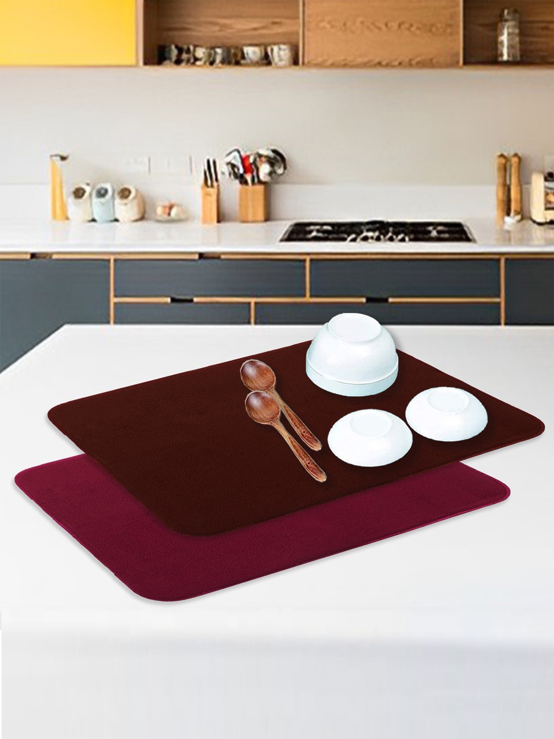 

Kuber Industries Brown & Magenta 2 Pieces Reversible Dish Drying Mats