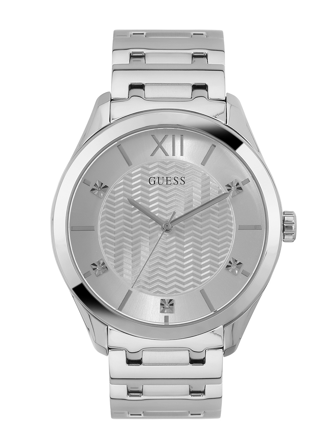 

GUESS Men Textured Dial & Stainless Steel Bracelet Style Straps Analogue Watch U1341G1M, Silver