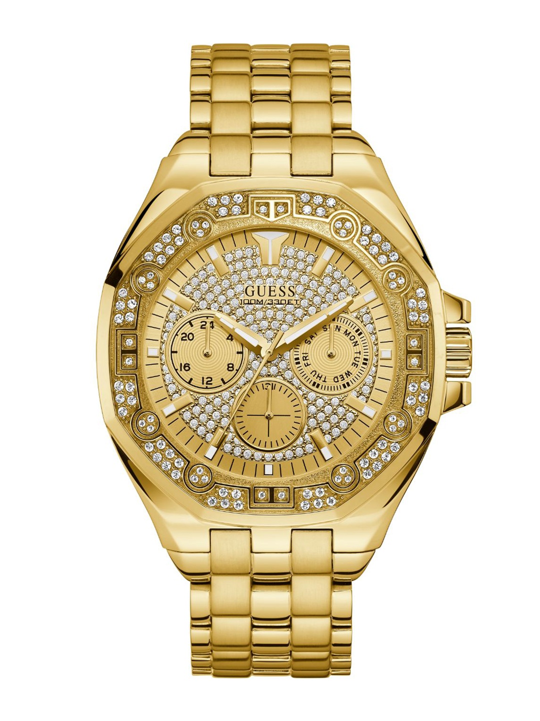 

GUESS Men Embellished Dial Water Resistance Analogue Watch U1317G1, Gold