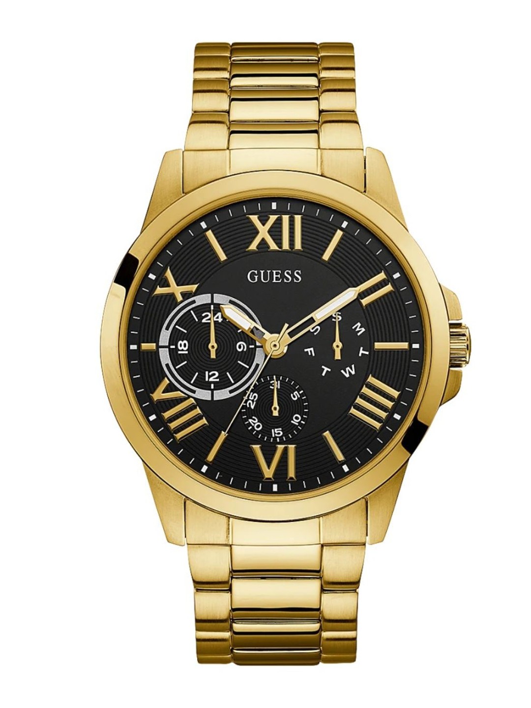 

GUESS Men Textured Dial And Stainless Steel Straps Analogue Display Watch U1184G2M, Black