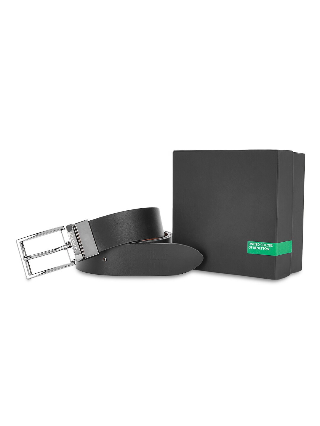 

United Colors of Benetton Men Leather Reversible Belt, Black