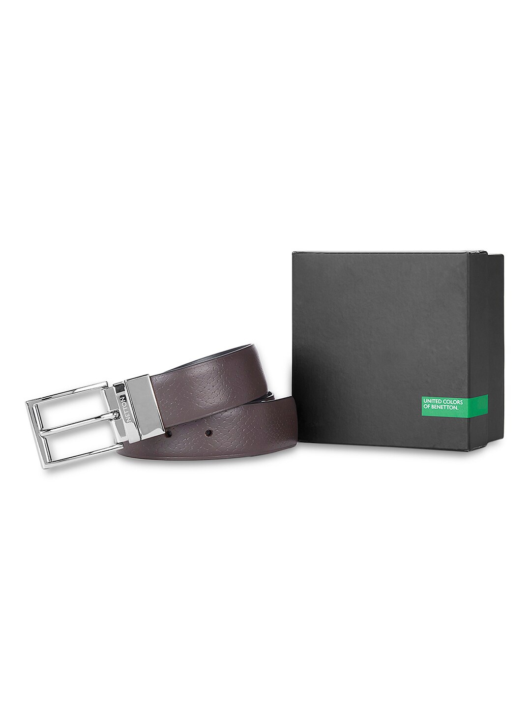 

United Colors of Benetton Men Textured Leather Reversible Belt, Black