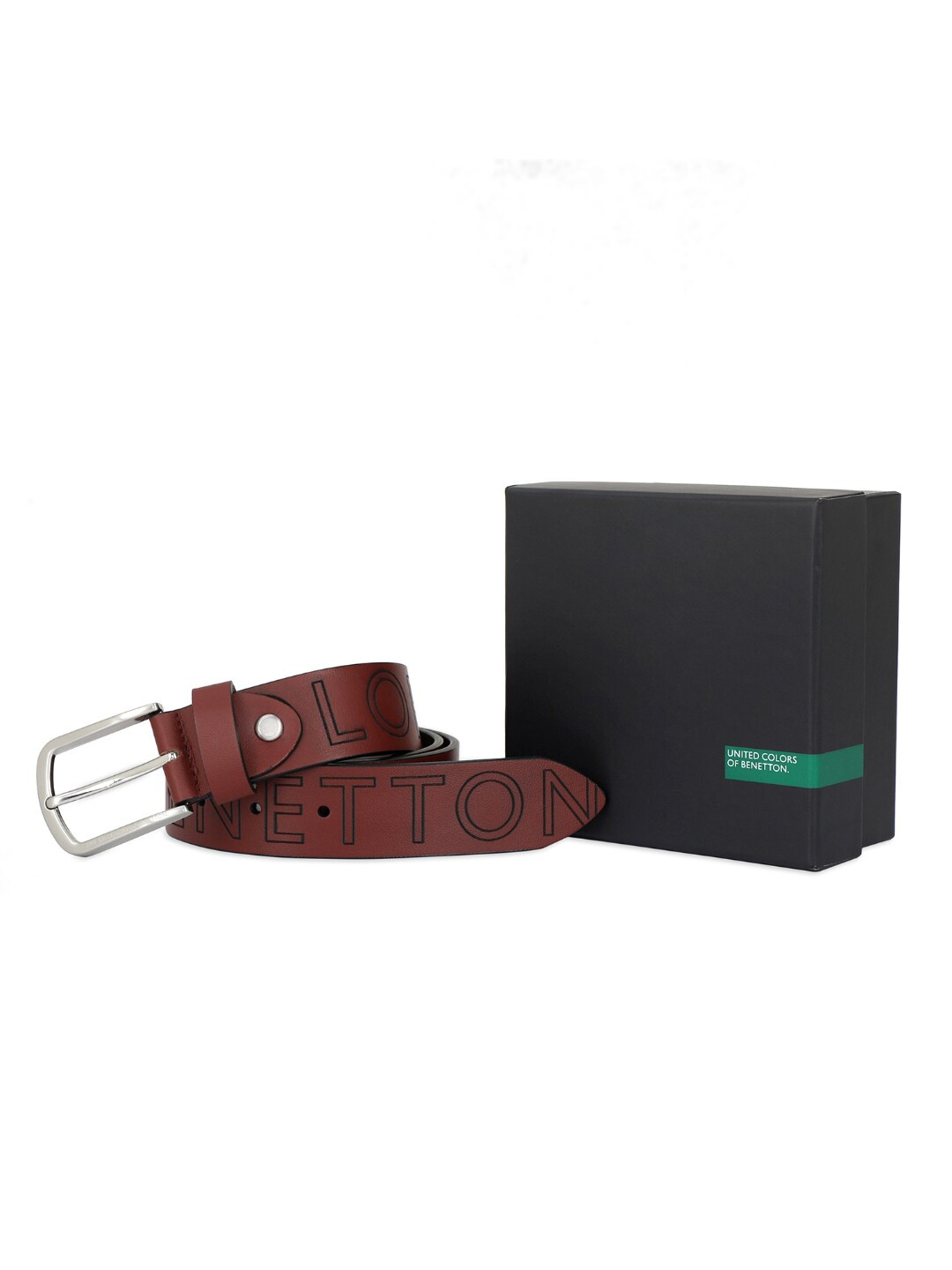 

United Colors of Benetton Men Typography Printed Leather Belt, Red