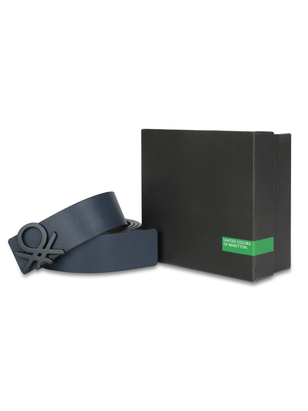 

United Colors of Benetton Men Leather Reversible Belt, Navy blue
