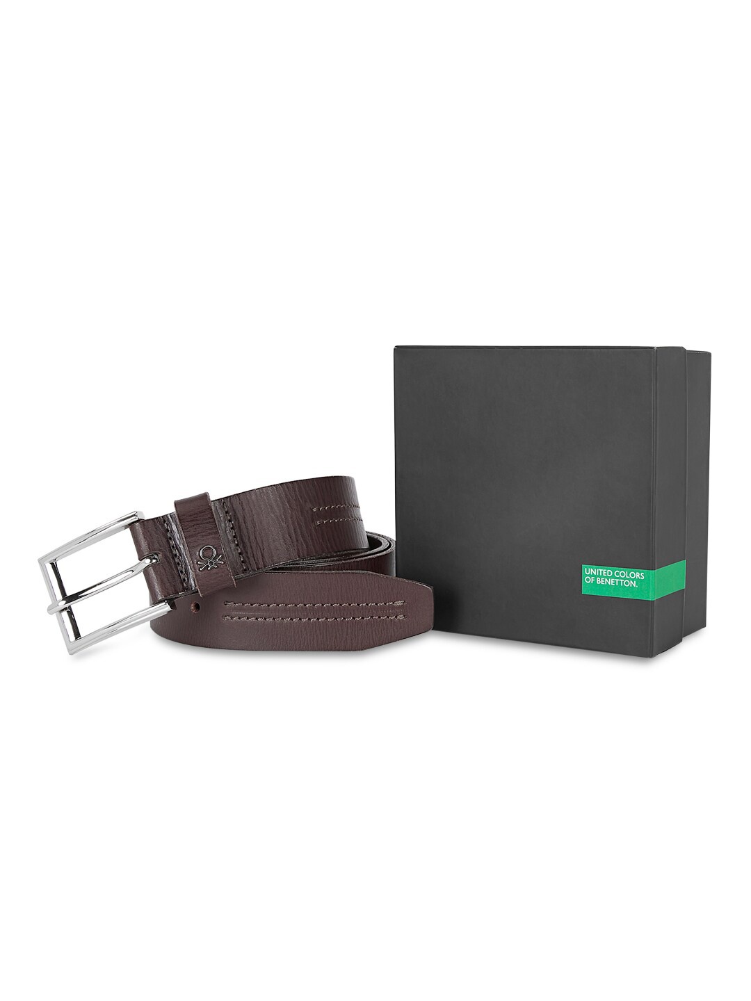 

United Colors of Benetton Men Textured Leather Belt, Brown