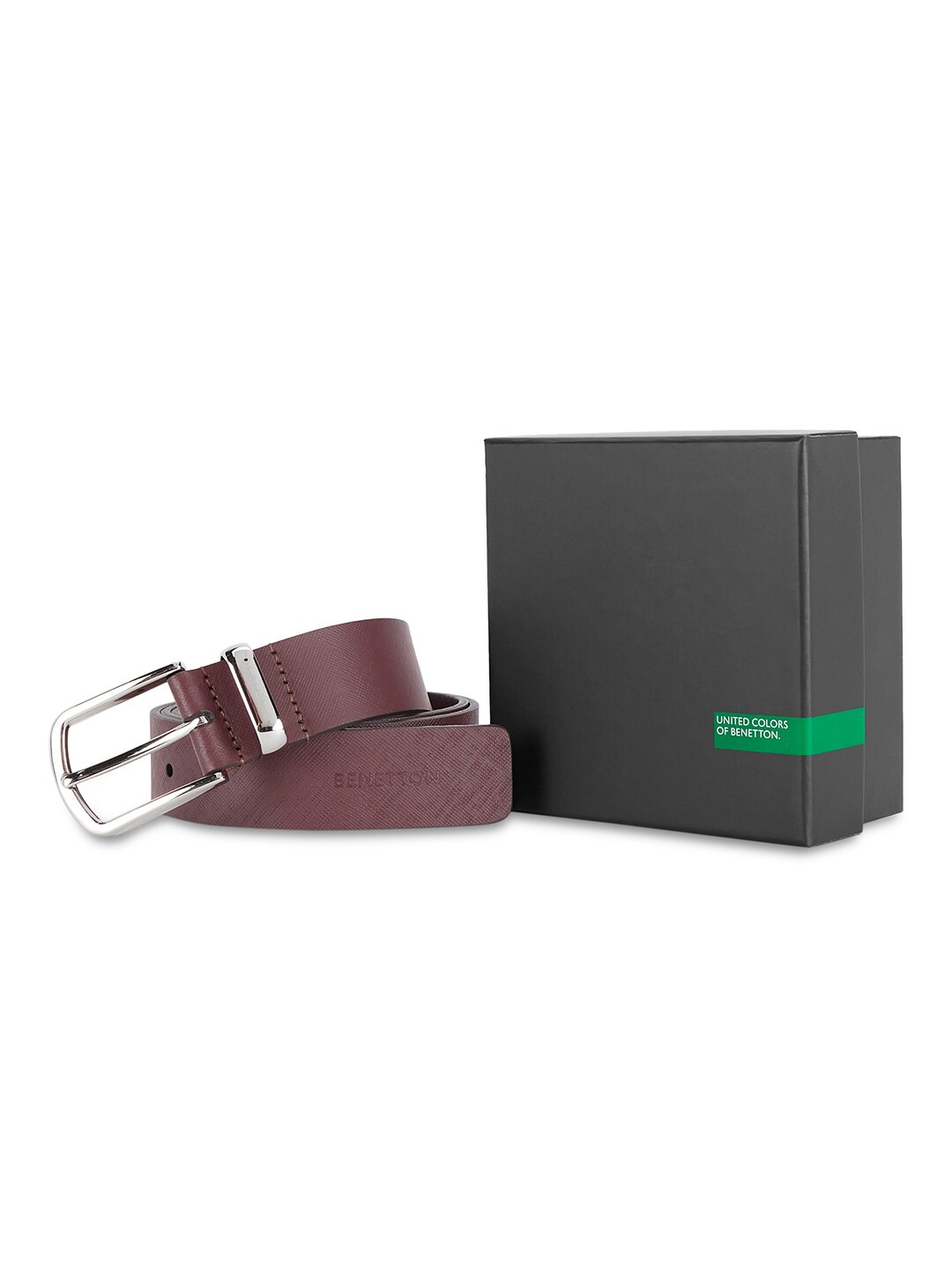 

United Colors of Benetton Men Textured Leather Belt, Red