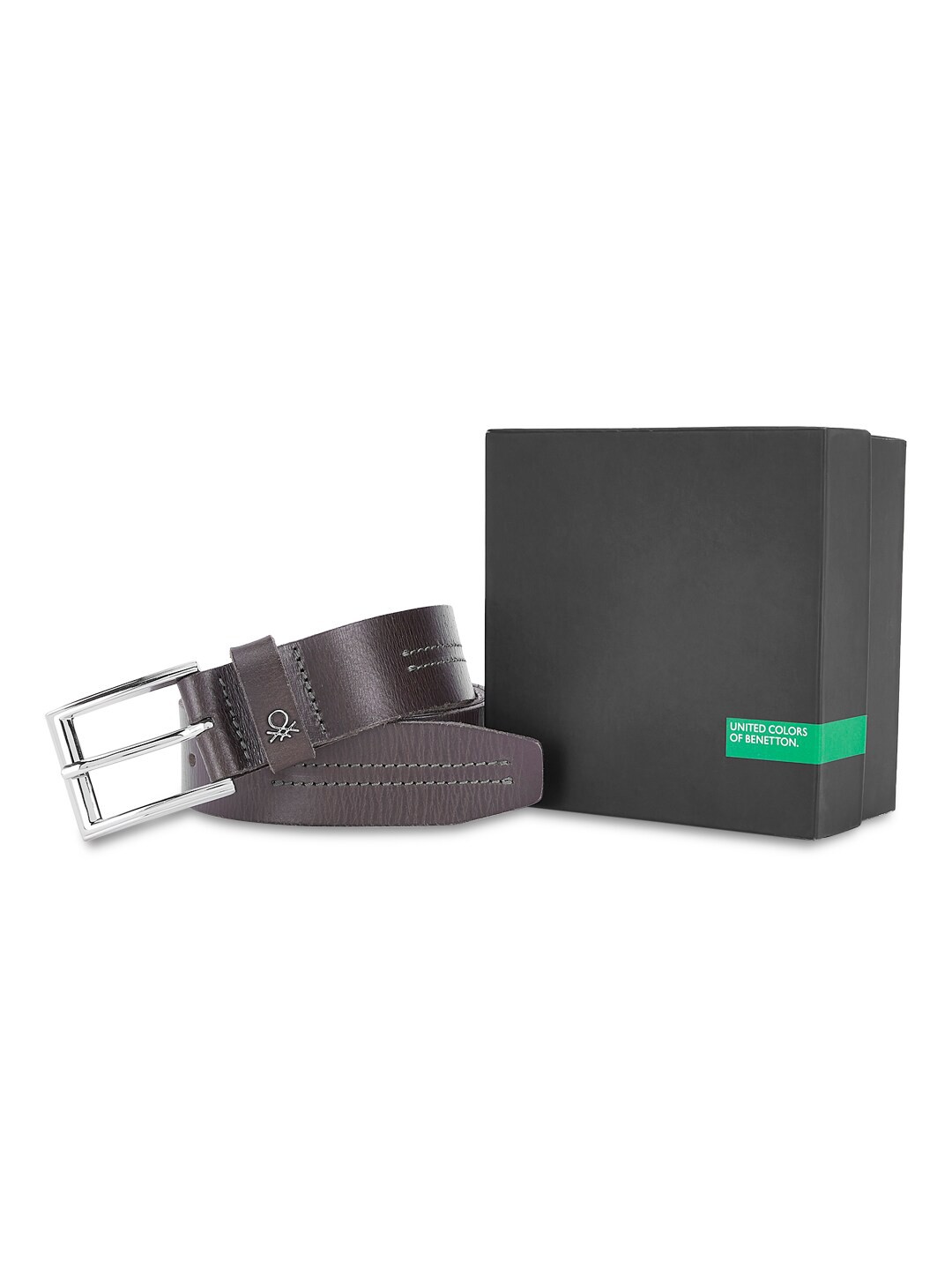 

United Colors of Benetton Men Textured Leather Belt, Green
