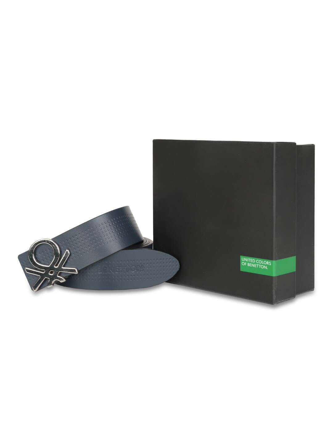 

United Colors of Benetton Men Textured Leather Reversible Belt, Navy blue
