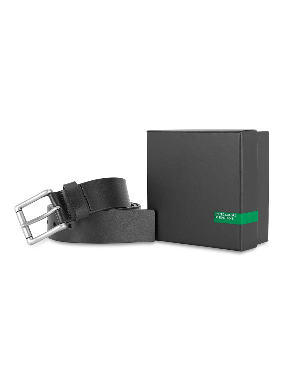 

United Colors of Benetton Men Textured Leather Belt, Black