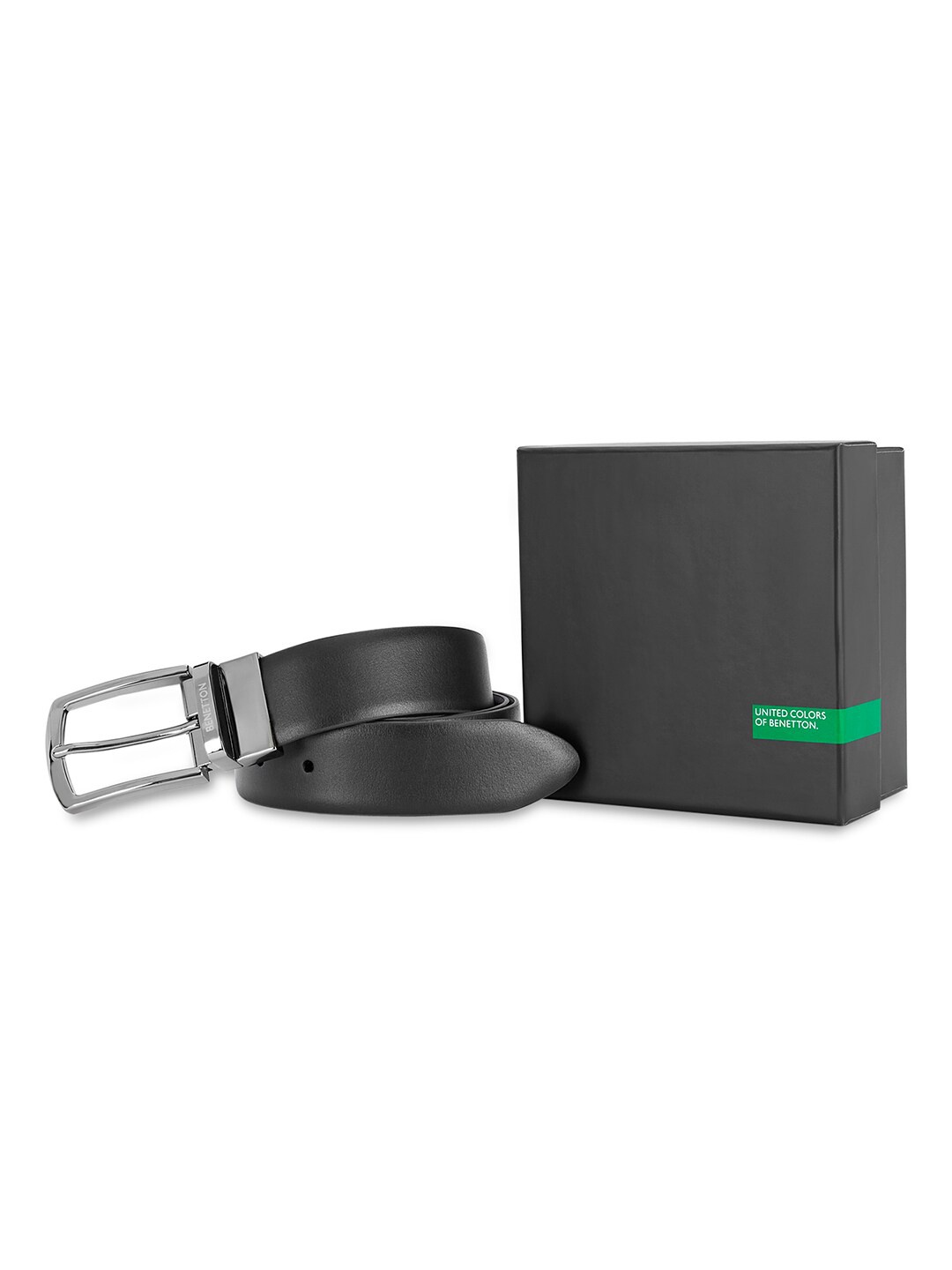 

United Colors of Benetton Men Black Leather Reversible Belt