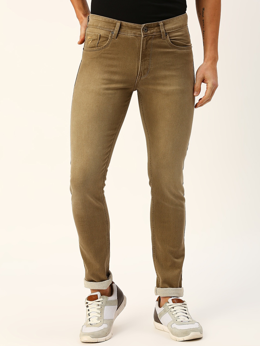 

HJ HASASI Men Slim Fit Mid Rise Pure Cotton Jeans, Khaki