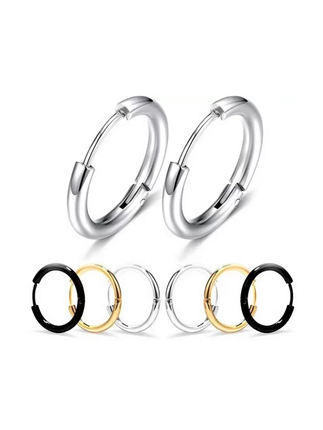 

KARISHMA KREATIONS Men Set Of 3 Stainless Steel Hoop Earrings, Gold