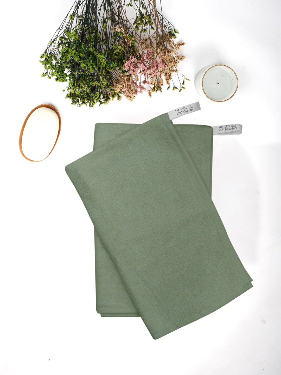 

Doctor Towels Pack of 2 Anti-Odor Bamboo Terry Hand Towels, Green