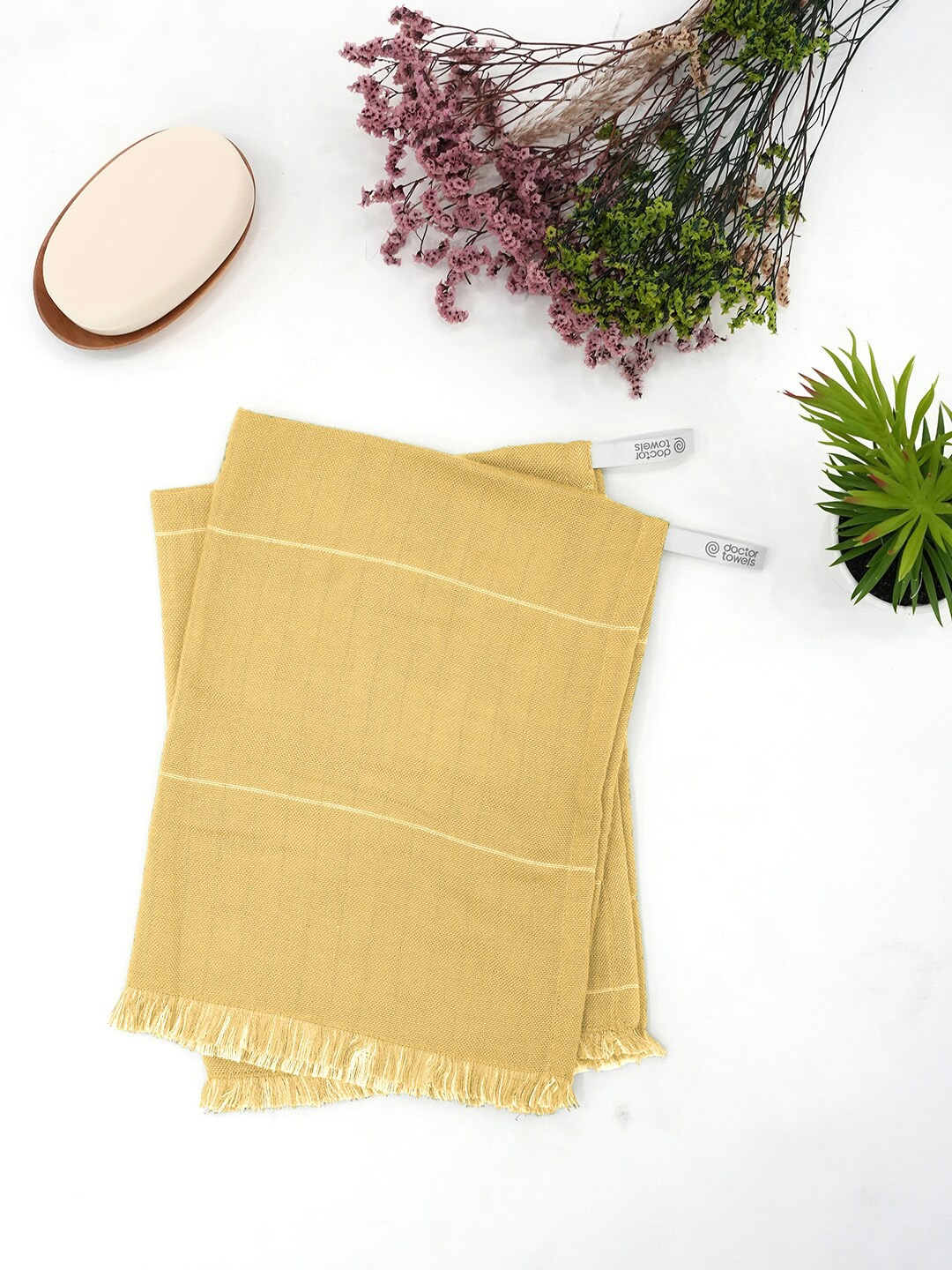 

Doctor Towels Set of 2 Striped Aloevera Double Cloth Hand Towels, Yellow