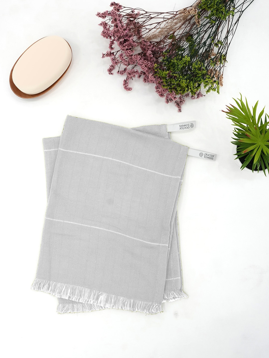 

Doctor Towels Pack Of 2 Striped Aloevera Double Cloth Hand Towel, Grey